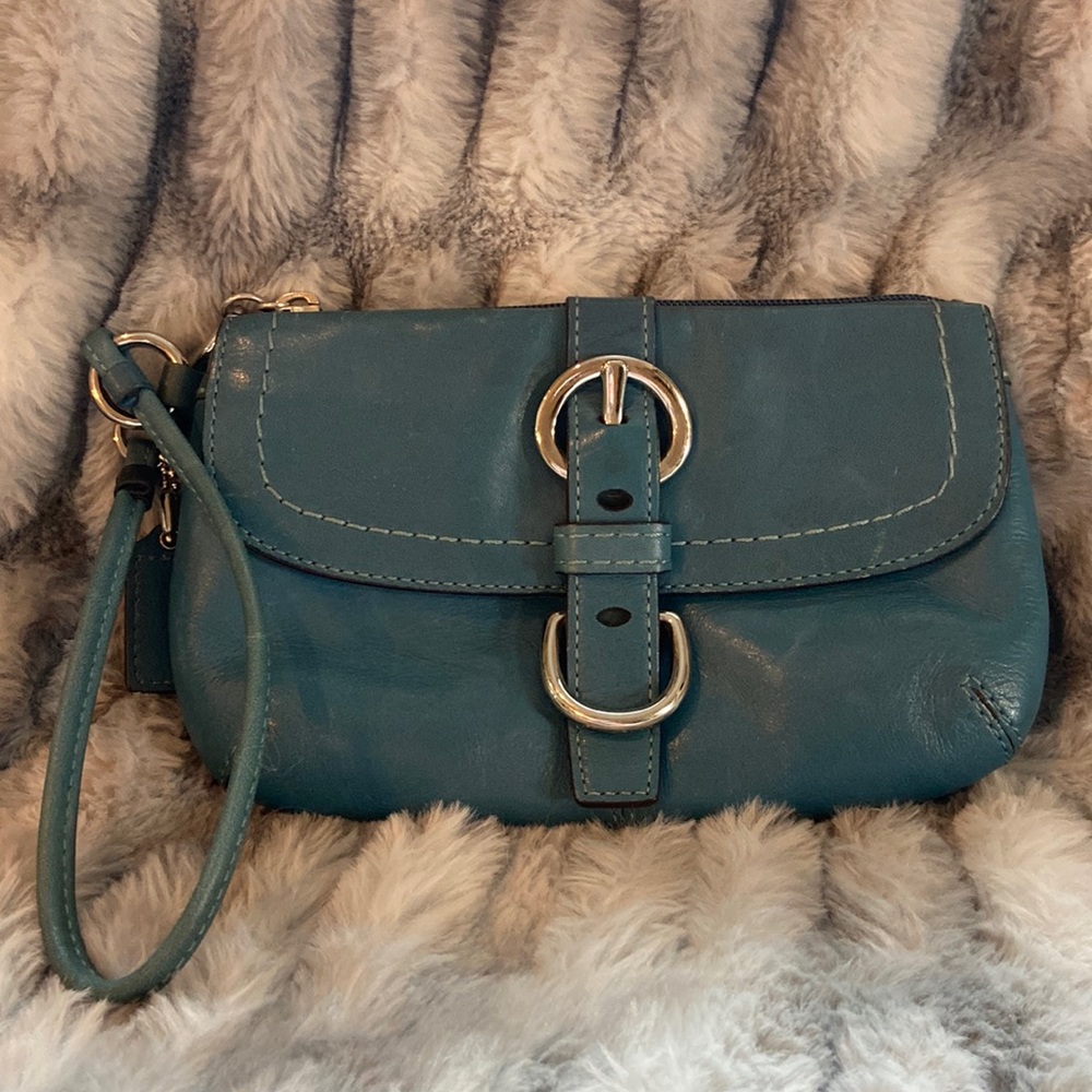 Blue Leather Coach Wristlet